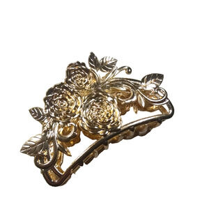 Gold Tone Hair Barrette Roses Alligator Clap Roses Feminine Wedding Party